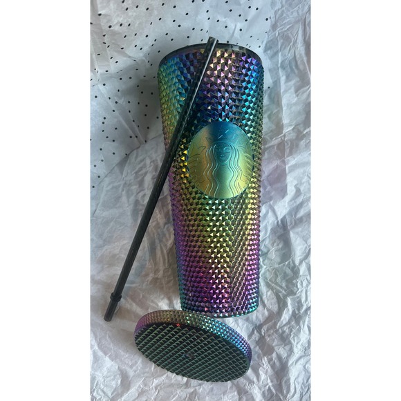 Bundle Fall 2023 Starbucks Oil Slick Rainbow Studded Cold Cup 24oz & 16oz - Picture 7 of 9
